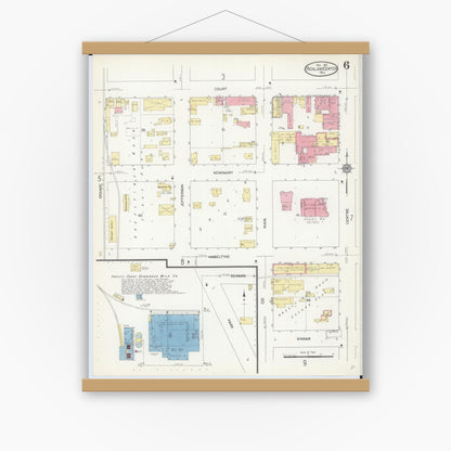 Old map wall art mockup — magnetic wood frame on white wall — Sanborn Fire Insurance Map from Richland Center, Richland County, Wisconsin (1912), Sheet #0006