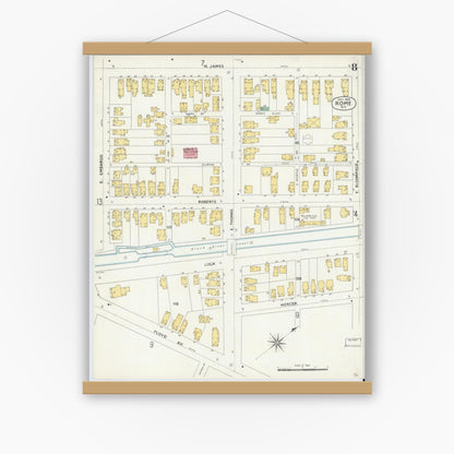 Old map wall art mockup — magnetic wood frame on white wall — Sanborn Fire Insurance Map from Rome, Oneida County, New York (1904), Sheet #0008
