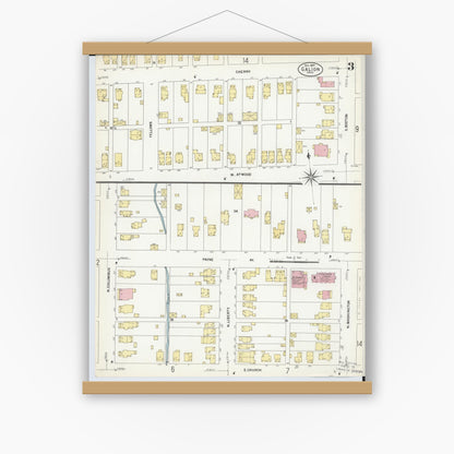 Old map wall art mockup — magnetic wood frame on white wall — Sanborn Fire Insurance Map from Galion, Crawford County, Ohio (1907), Sheet #0003
