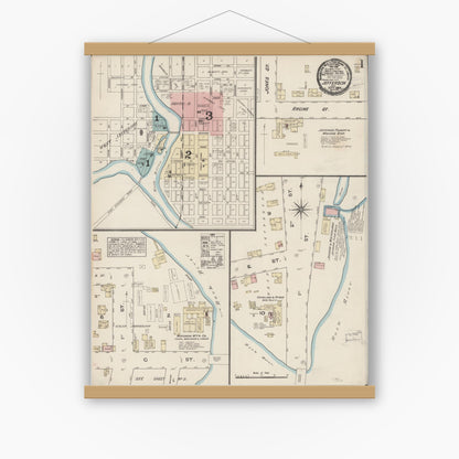 Old map wall art mockup — magnetic wood frame on white wall — Sanborn Fire Insurance Map from Jefferson, Jefferson County, Wisconsin (1884) - Complete Map Set