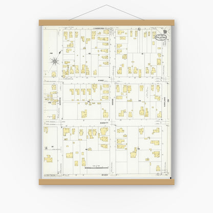 Old map wall art mockup — magnetic wood frame on white wall — Sanborn Fire Insurance Map from Palatka, Putnam County, Florida (1909), Sheet #0009