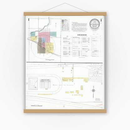 Old map wall art mockup — magnetic wood frame on white wall — Sanborn Fire Insurance Map from Saint Charles, Winona County, Minnesota (1949), Sheet #0001