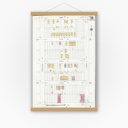 Old map wall art mockup — magnetic wood frame on white wall — Sanborn Fire Insurance Map from Chicago, Cook County, Illinois (1920), Sheet #0028