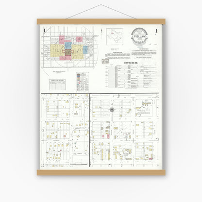 Old map wall art mockup — magnetic wood frame on white wall — Sanborn Fire Insurance Map from Levelland, Hockley County, Texas (1942) - Complete Map Set