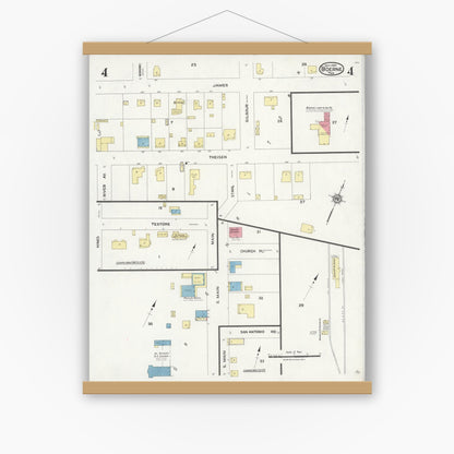 Old map wall art mockup — magnetic wood frame on white wall — Sanborn Fire Insurance Map from Boerne, Kendall County, Texas (1924), Sheet #0004