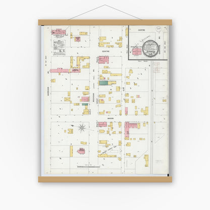 Old map wall art mockup — magnetic wood frame on white wall — Sanborn Fire Insurance Map from Dearborn, Wayne County, Michigan (1899), Sheet #0001