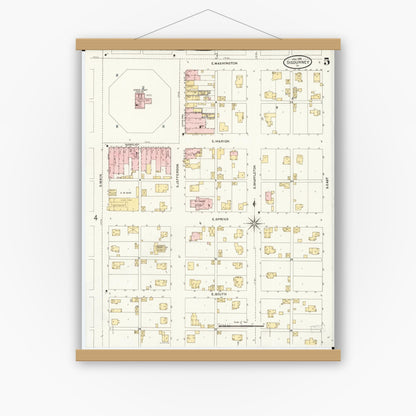 Old map wall art mockup — magnetic wood frame on white wall — Sanborn Fire Insurance Map from Sigourney, Kiokuk County, Iowa (1906), Sheet #0005