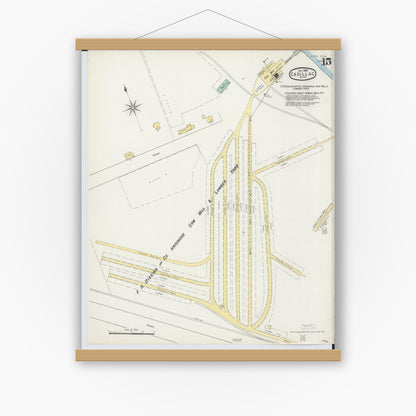 Old map wall art mockup — magnetic wood frame on white wall — Sanborn Fire Insurance Map from Cadillac, Wexford County, Michigan (1895), Sheet #0015