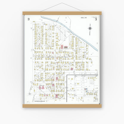 Old map wall art mockup — magnetic wood frame on white wall — Sanborn Fire Insurance Map from Caldwell, Noble County, Ohio (1948), Sheet #0003