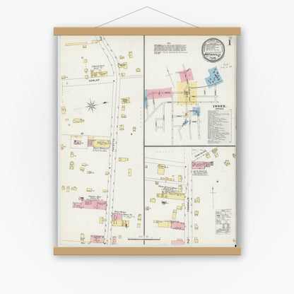 Old map wall art mockup — magnetic wood frame on white wall — Sanborn Fire Insurance Map from Martinsville, Independent Cities, Virginia (1896) - Complete Map Set