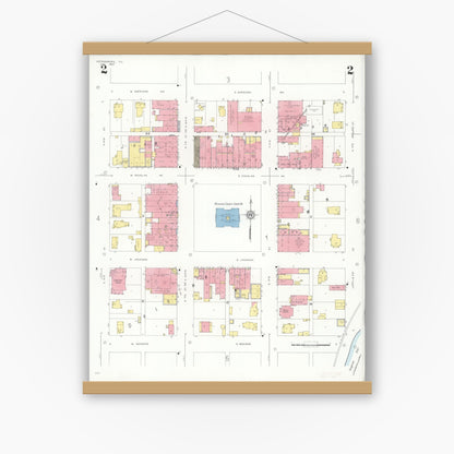 Old map wall art mockup — magnetic wood frame on white wall — Sanborn Fire Insurance Map from Petersburg, Menard County, Illinois (1933), Sheet #0002