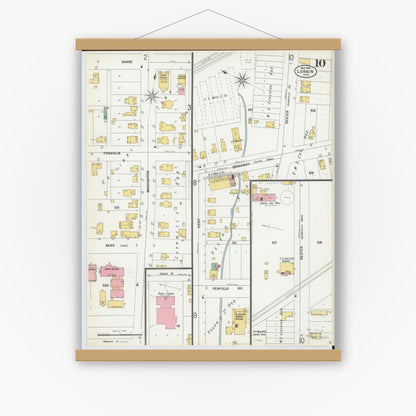 Old map wall art mockup — magnetic wood frame on white wall — Sanborn Fire Insurance Map from Lorain, Lorain County, Ohio (1900), Sheet #0010