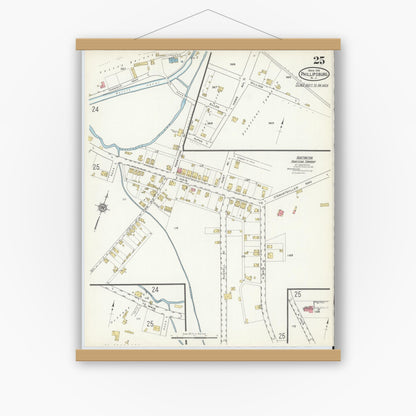Old map wall art mockup — magnetic wood frame on white wall — Sanborn Fire Insurance Map from Phillipsburg, Warren County, New Jersey (1916), Sheet #0025