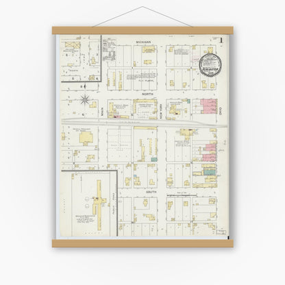 Old map wall art mockup — magnetic wood frame on white wall — Sanborn Fire Insurance Map from Remington, Jasper County, Indiana (1893) - Complete Map Set