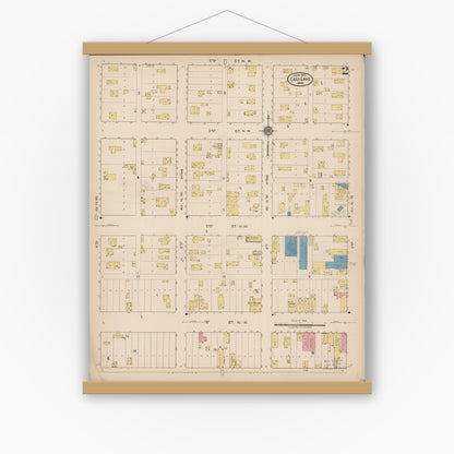 Old map wall art mockup — magnetic wood frame on white wall — Sanborn Fire Insurance Map from Cass Lake, Cass County, Minnesota (1922), Sheet #0002