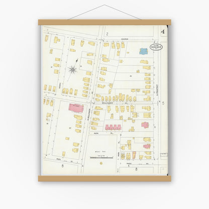Old map wall art mockup — magnetic wood frame on white wall — Sanborn Fire Insurance Map from Herkimer, Herkimer County, New York (1906), Sheet #0004