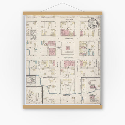 Old map wall art mockup — magnetic wood frame on white wall — Sanborn Fire Insurance Map from Sullivan, Moultrie County, Illinois (1886), Sheet #0001