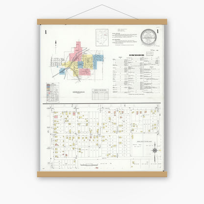 Old map wall art mockup — magnetic wood frame on white wall — Sanborn Fire Insurance Map from Louisville, Stark County, Ohio (1933) - Complete Map Set