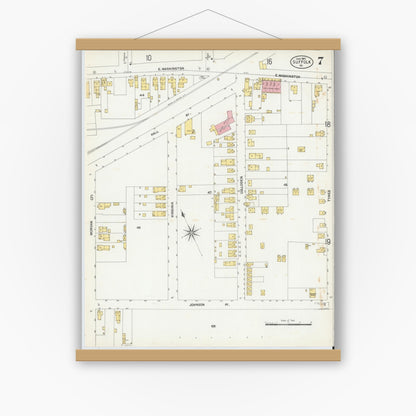 Old map wall art mockup — magnetic wood frame on white wall — Sanborn Fire Insurance Map from Suffolk, Independent Cities, Virginia (1903), Sheet #0007