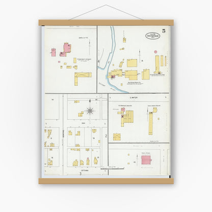 Old map wall art mockup — magnetic wood frame on white wall — Sanborn Fire Insurance Map from Oak Harbor, Ottawa County, Ohio (1904), Sheet #0005