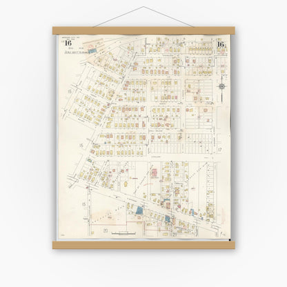 Old map wall art mockup — magnetic wood frame on white wall — Sanborn Fire Insurance Map from Michigan City, La Porte County, Indiana (1948), Sheet #0016