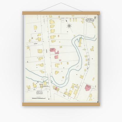 Old map wall art mockup — magnetic wood frame on white wall — Sanborn Fire Insurance Map from Fayetteville, Cumberland County, North Carolina (1908), Sheet #0007