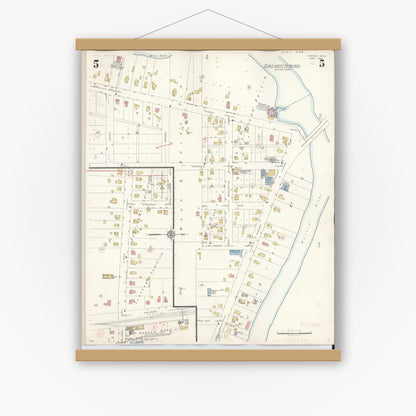 Old map wall art mockup — magnetic wood frame on white wall — Sanborn Fire Insurance Map from Dundee, Monroe County, Michigan (1949), Sheet #0005