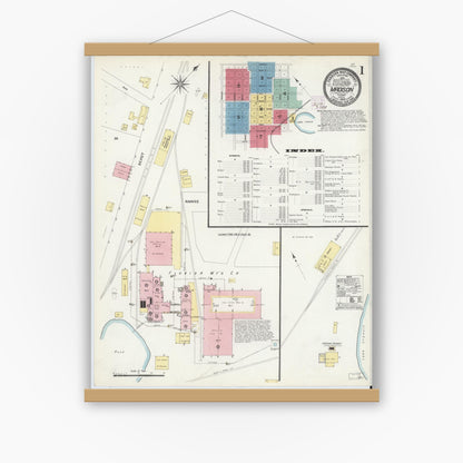 Old map wall art mockup — magnetic wood frame on white wall — Sanborn Fire Insurance Map from Madison, Madison County, Florida (1909), Sheet #0001