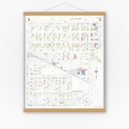 Old map wall art mockup — magnetic wood frame on white wall — Sanborn Fire Insurance Map from Sullivan, Moultrie County, Illinois (1932), Sheet #0003
