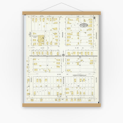 Old map wall art mockup — magnetic wood frame on white wall — Sanborn Fire Insurance Map from Port Clinton, Ottawa County, Ohio (1916), Sheet #0009