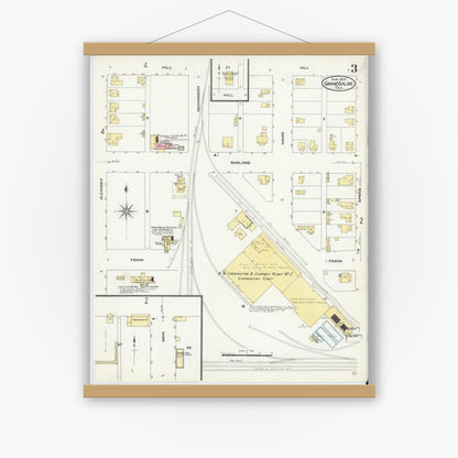 Old map wall art mockup — magnetic wood frame on white wall — Sanborn Fire Insurance Map from Grand Saline, Van Zandt County, Texas (1909), Sheet #0003