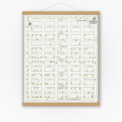 Old map wall art mockup — magnetic wood frame on white wall — Sanborn Fire Insurance Map from Childress, Childress County, Texas (1921), Sheet #0019