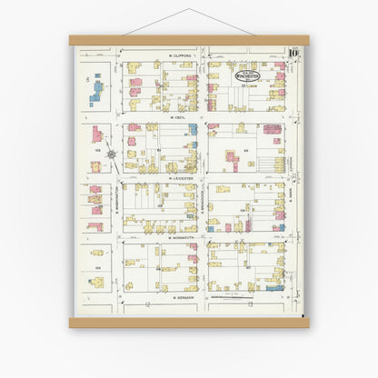 Old map wall art mockup — magnetic wood frame on white wall — Sanborn Fire Insurance Map from Winchester, Independent Cities, Virginia (1921), Sheet #0010