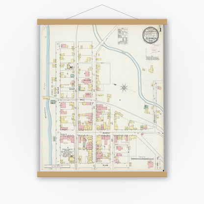 Old map wall art mockup — magnetic wood frame on white wall — Sanborn Fire Insurance Map from Elizabeth, Allegheny County, Pennsylvania (1895) - Complete Map Set