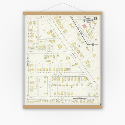 Old map wall art mockup — magnetic wood frame on white wall — Sanborn Fire Insurance Map from Benton Harbor, Berrien County, Michigan (1917), Sheet #0015