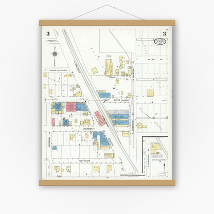 Old map wall art mockup — magnetic wood frame on white wall — Sanborn Fire Insurance Map from Largo, Pinellas County, Florida (1926), Sheet #0003