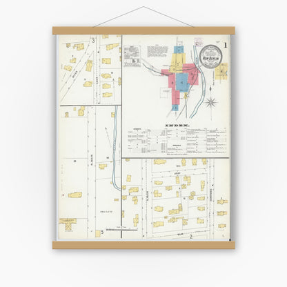 Old map wall art mockup — magnetic wood frame on white wall — Sanborn Fire Insurance Map from New Berlin, Chenango County, New York (1905) - Complete Map Set