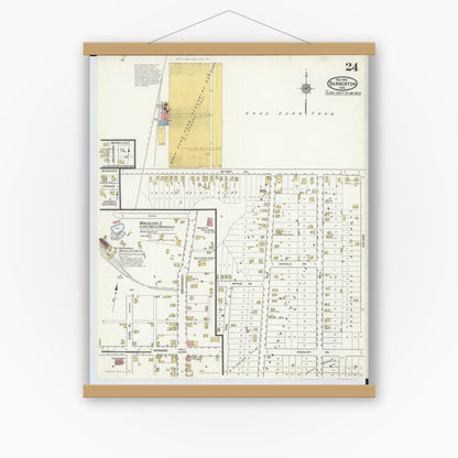 Old map wall art mockup — magnetic wood frame on white wall — Sanborn Fire Insurance Map from Barberton, Summit County, Ohio (1916), Sheet #0024