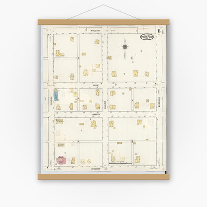 Old map wall art mockup — magnetic wood frame on white wall — Sanborn Fire Insurance Map from Pilot Point, Denton County, Texas (1940), Sheet #0006