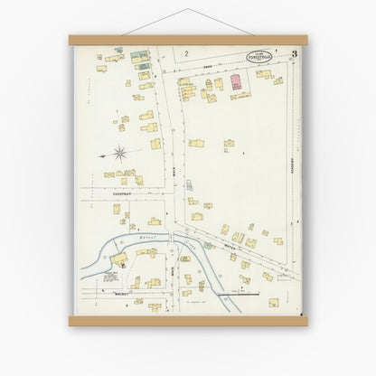 Old map wall art mockup — magnetic wood frame on white wall — Sanborn Fire Insurance Map from Forestville, Chautauqua County, New York (1898), Sheet #0003