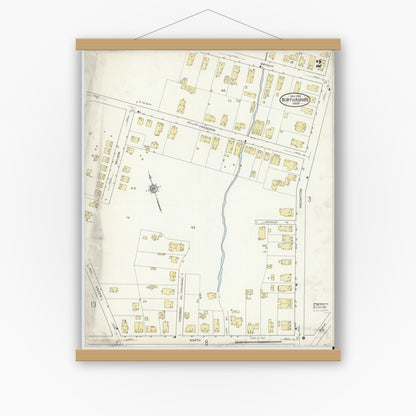 Old map wall art mockup — magnetic wood frame on white wall — Sanborn Fire Insurance Map from North Adams, Berkshire County, Massachusetts (1914), Sheet #0002