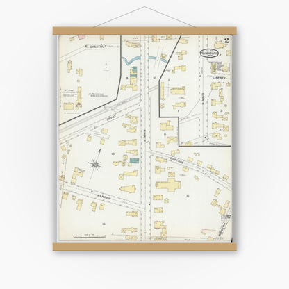 Old map wall art mockup — magnetic wood frame on white wall — Sanborn Fire Insurance Map from Randolph, Norfolk County, Massachusetts (1892), Sheet #0002