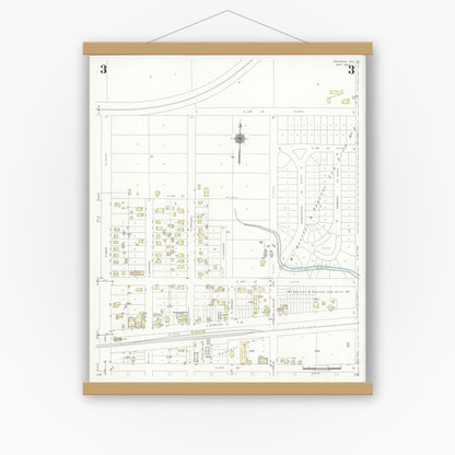 Old map wall art mockup — magnetic wood frame on white wall — Sanborn Fire Insurance Map from Pasadena, Harris County, Texas (1940), Sheet #0003