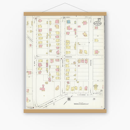 Old map wall art mockup — magnetic wood frame on white wall — Sanborn Fire Insurance Map from Uniontown, Fayette County, Pennsylvania (1914), Sheet #0027