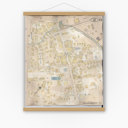 Old map wall art mockup — magnetic wood frame on white wall — Sanborn Fire Insurance Map from Hilo, Hawaii County, Hawaii (1957), Sheet #0015