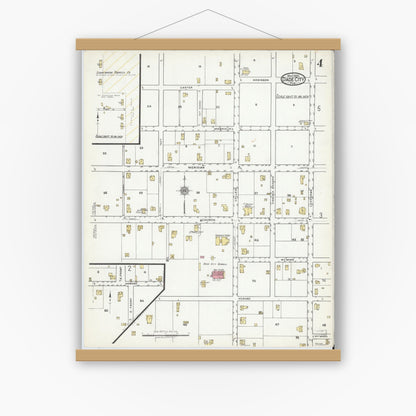 Old map wall art mockup — magnetic wood frame on white wall — Sanborn Fire Insurance Map from Dade City, Pasco County, Florida (1920), Sheet #0004