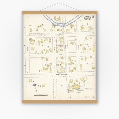 Old map wall art mockup — magnetic wood frame on white wall — Sanborn Fire Insurance Map from Calistoga, Napa County, California (1910), Sheet #0002