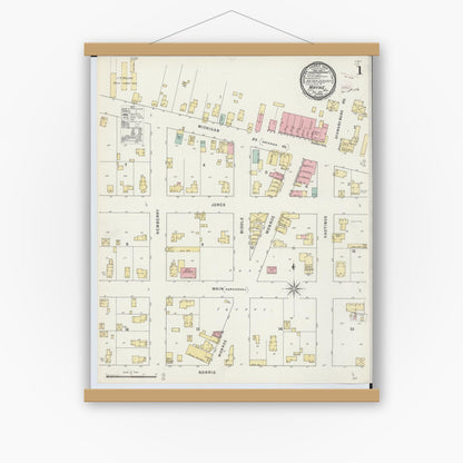 Old map wall art mockup — magnetic wood frame on white wall — Sanborn Fire Insurance Map from Wayne, Wayne County, Michigan (1895) - Complete Map Set