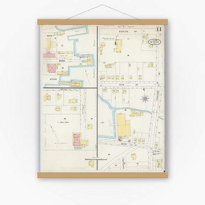 Old map wall art mockup — magnetic wood frame on white wall — Sanborn Fire Insurance Map from Nyack, Rockland County, New York. (1896), Sheet #0011