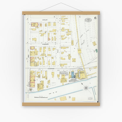 Old map wall art mockup — magnetic wood frame on white wall — Sanborn Fire Insurance Map from Alpena, Alpena County, Michigan (1901), Sheet #0006